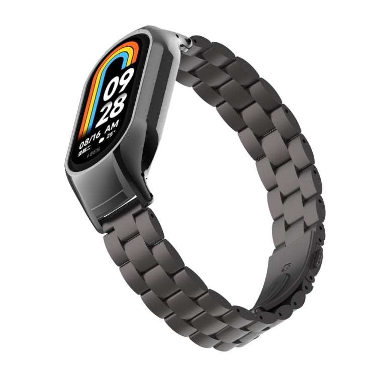 For Xiaomi Mi Band 8 Integrated Metal Case + Three-bead Watch Band(Elegant Black) - Smart Wear by PMC TechLife | Online Shopping South Africa | PMC TechLife