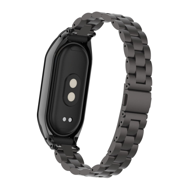 For Xiaomi Mi Band 8 Integrated Metal Case + Three-bead Watch Band(Elegant Black) - Smart Wear by PMC TechLife | Online Shopping South Africa | PMC TechLife