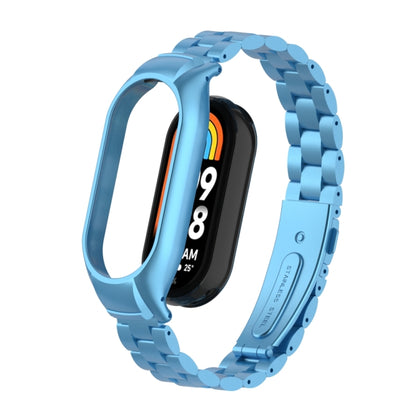For Xiaomi Mi Band 8 Integrated Metal Case + Three-bead Watch Band(Sky Blue) - Smart Wear by PMC Jewellery | Online Shopping South Africa | PMC Jewellery