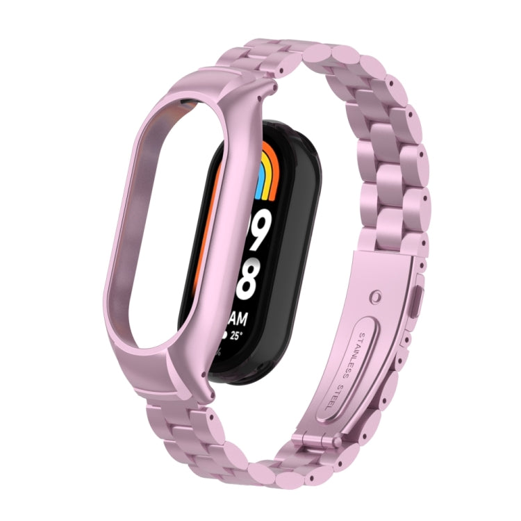 For Xiaomi Mi Band 8 Integrated Metal Case + Three-bead Watch Band(Rose Pink) - Smart Wear by PMC TechLife | Online Shopping South Africa | PMC TechLife