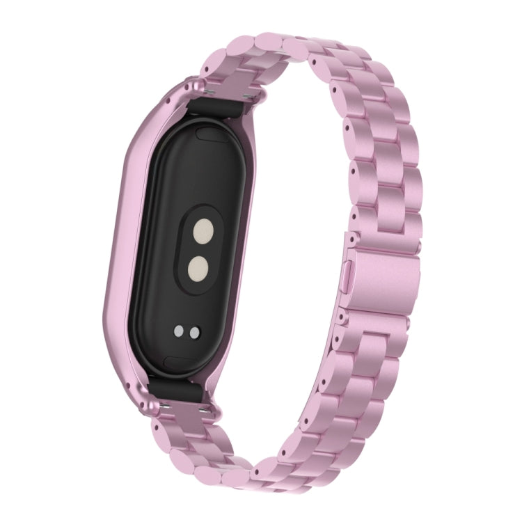For Xiaomi Mi Band 8 Integrated Metal Case + Three-bead Watch Band(Rose Pink) - Smart Wear by PMC TechLife | Online Shopping South Africa | PMC TechLife