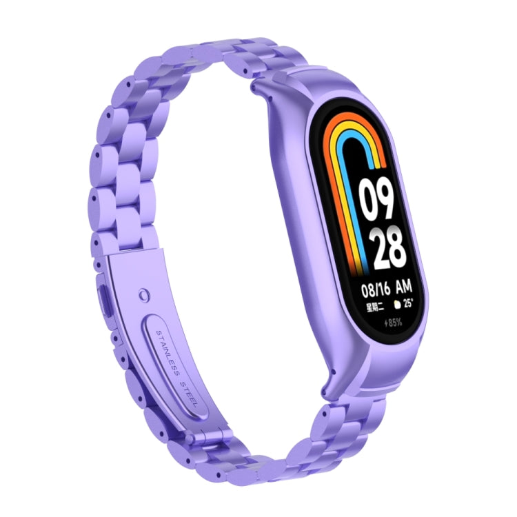 For Xiaomi Mi Band 8 Integrated Metal Case + Three-bead Watch Band(Hyun Purple) - Smart Wear by PMC TechLife | Online Shopping South Africa | PMC TechLife