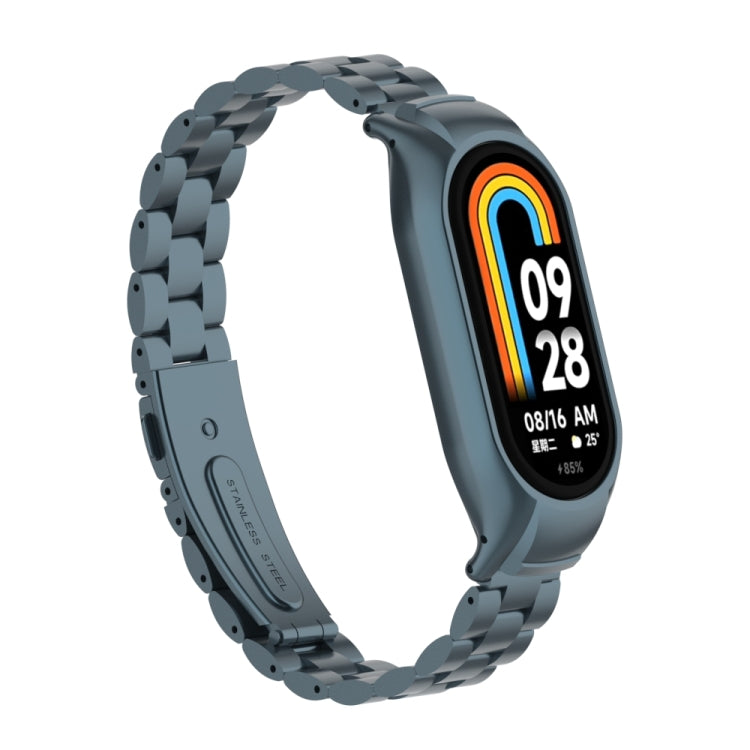 For Xiaomi Mi Band 8 Integrated Metal Case + Three-bead Watch Band(Titanium Gray) - Smart Wear by PMC TechLife | Online Shopping South Africa | PMC TechLife
