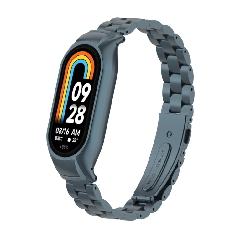 For Xiaomi Mi Band 8 Integrated Metal Case + Three-bead Watch Band(Titanium Gray) - Smart Wear by PMC TechLife | Online Shopping South Africa | PMC TechLife