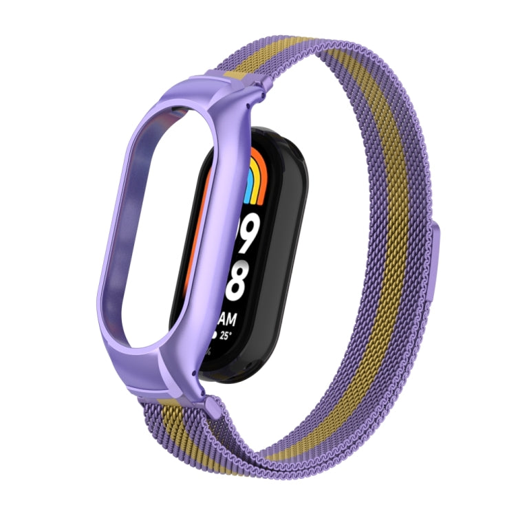 For Xiaomi Mi Band 8 Integrated Metal Case + Milanese Magnetic Watch Band(Purple+Gold) - Smart Wear by PMC TechLife | Online Shopping South Africa | PMC TechLife