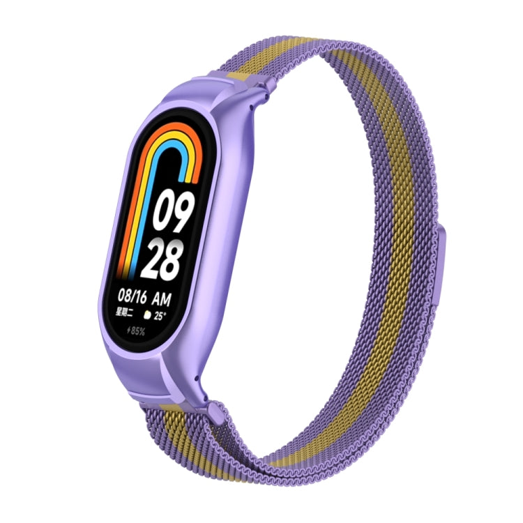 For Xiaomi Mi Band 8 Integrated Metal Case + Milanese Magnetic Watch Band(Purple+Gold) - Smart Wear by PMC TechLife | Online Shopping South Africa | PMC TechLife
