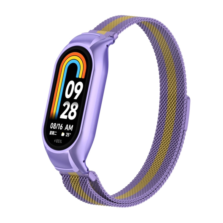 For Xiaomi Mi Band 8 Integrated Metal Case + Milanese Magnetic Watch Band(Purple+Gold) - Smart Wear by PMC Jewellery | Online Shopping South Africa | PMC Jewellery
