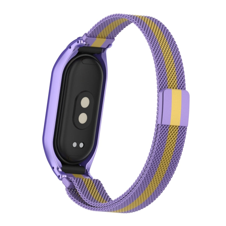 For Xiaomi Mi Band 8 Integrated Metal Case + Milanese Magnetic Watch Band(Purple+Gold) - Smart Wear by PMC TechLife | Online Shopping South Africa | PMC TechLife