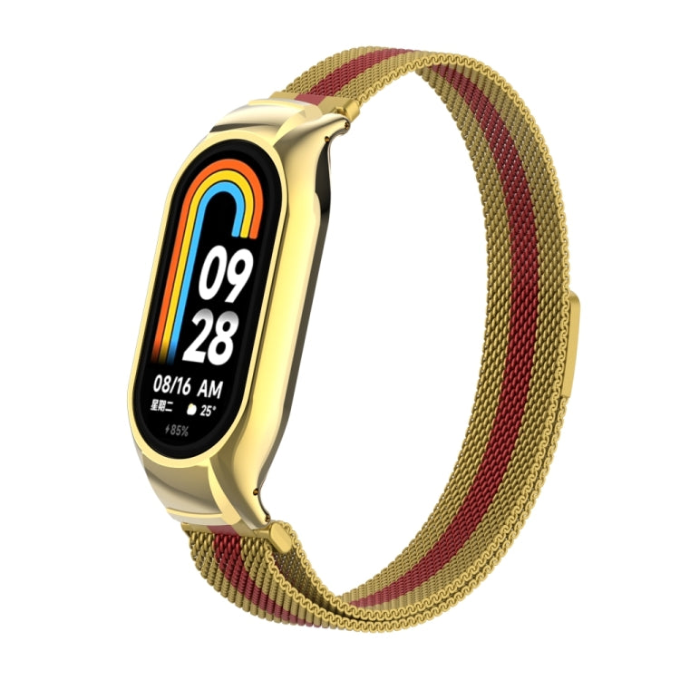 For Xiaomi Mi Band 8 Integrated Metal Case + Milanese Magnetic Watch Band(Gold+Red) - Smart Wear by PMC Jewellery | Online Shopping South Africa | PMC Jewellery