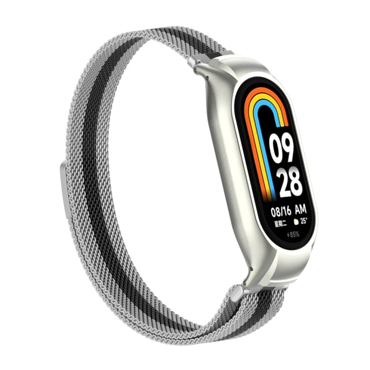 For Xiaomi Mi Band 8 Integrated Metal Case + Milanese Magnetic Watch Band(Silver+Black) - Smart Wear by PMC TechLife | Online Shopping South Africa | PMC TechLife