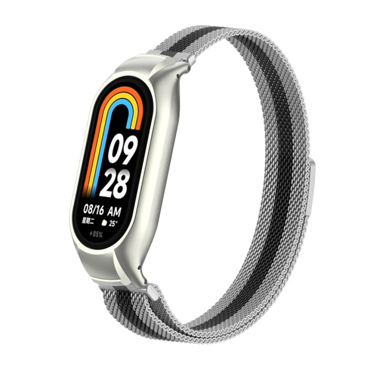 For Xiaomi Mi Band 8 Integrated Metal Case + Milanese Magnetic Watch Band(Silver+Black) - Smart Wear by PMC TechLife | Online Shopping South Africa | PMC TechLife