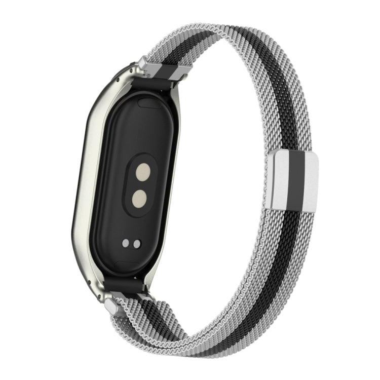 For Xiaomi Mi Band 8 Integrated Metal Case + Milanese Magnetic Watch Band(Silver+Black) - Smart Wear by PMC TechLife | Online Shopping South Africa | PMC TechLife