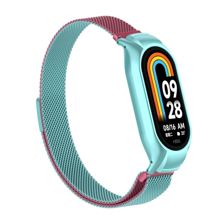 For Xiaomi Mi Band 8 Integrated Metal Case + Milanese Magnetic Watch Band(Pink Blue) - Smart Wear by PMC TechLife | Online Shopping South Africa | PMC TechLife