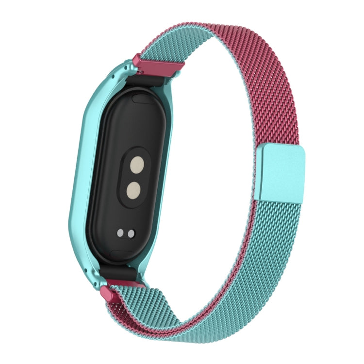 For Xiaomi Mi Band 8 Integrated Metal Case + Milanese Magnetic Watch Band(Pink Blue) - Smart Wear by PMC TechLife | Online Shopping South Africa | PMC TechLife