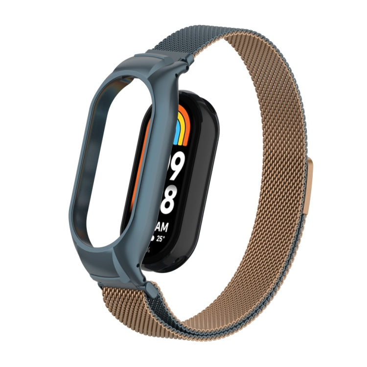 For Xiaomi Mi Band 8 Integrated Metal Case + Milanese Magnetic Watch Band(Gold Grey) - Smart Wear by PMC TechLife | Online Shopping South Africa | PMC TechLife