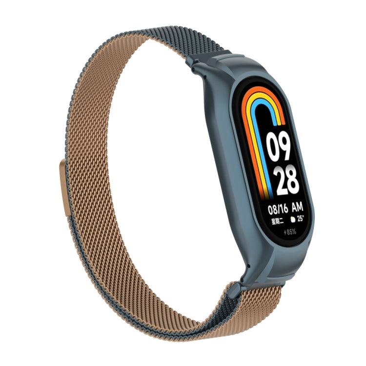 For Xiaomi Mi Band 8 Integrated Metal Case + Milanese Magnetic Watch Band(Gold Grey) - Smart Wear by PMC TechLife | Online Shopping South Africa | PMC TechLife