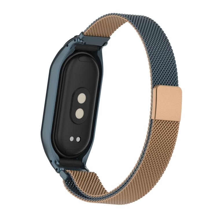 For Xiaomi Mi Band 8 Integrated Metal Case + Milanese Magnetic Watch Band(Gold Grey) - Smart Wear by PMC TechLife | Online Shopping South Africa | PMC TechLife