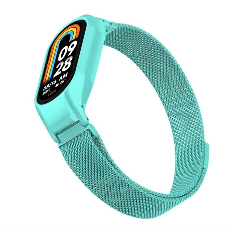 For Xiaomi Mi Band 8 Integrated Metal Case + Milanese Magnetic Watch Band(Tiffany Blue) - Smart Wear by PMC TechLife | Online Shopping South Africa | PMC TechLife