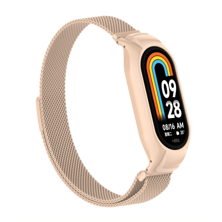 For Xiaomi Mi Band 8 Integrated Metal Case + Milanese Magnetic Watch Band(Milk Tea Color) - Smart Wear by PMC Jewellery | Online Shopping South Africa | PMC Jewellery