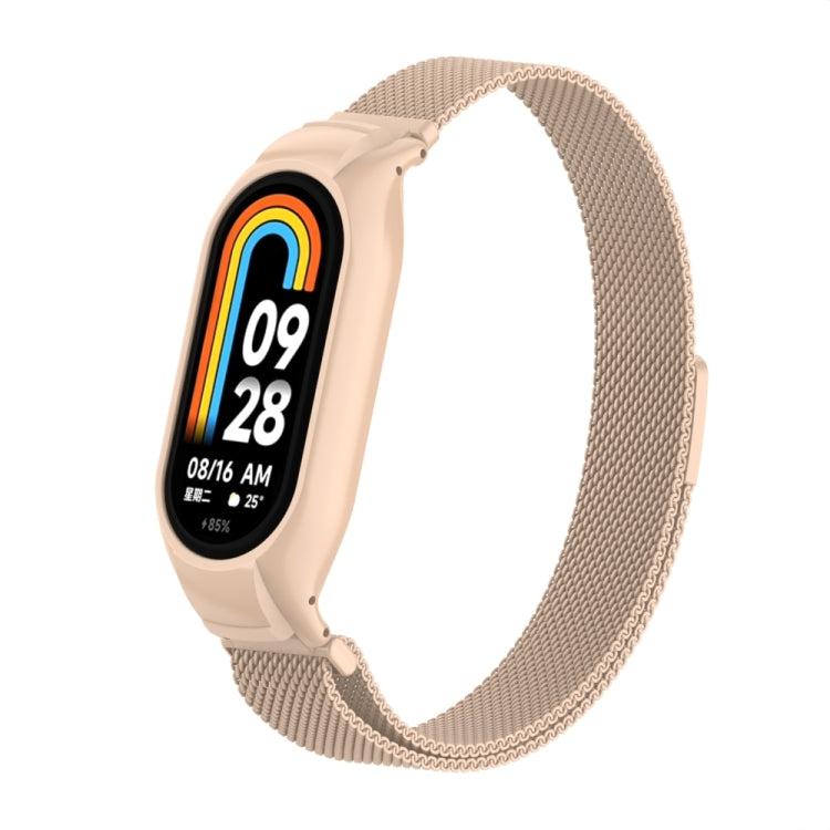 For Xiaomi Mi Band 8 Integrated Metal Case + Milanese Magnetic Watch Band(Milk Tea Color) - Smart Wear by PMC TechLife | Online Shopping South Africa | PMC TechLife