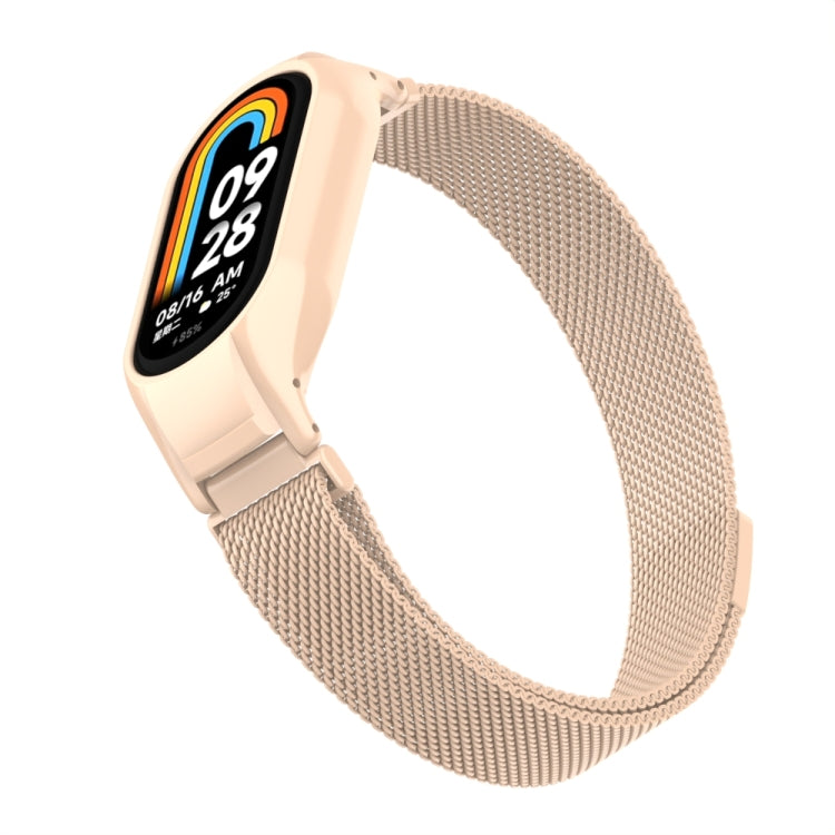 For Xiaomi Mi Band 8 Integrated Metal Case + Milanese Magnetic Watch Band(Milk Tea Color) - Smart Wear by PMC TechLife | Online Shopping South Africa | PMC TechLife