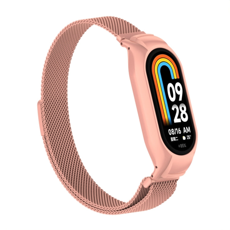 For Xiaomi Mi Band 8 Integrated Metal Case + Milanese Magnetic Watch Band(Bright Pink) - Smart Wear by PMC TechLife | Online Shopping South Africa | PMC TechLife