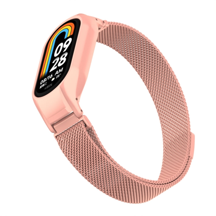 For Xiaomi Mi Band 8 Integrated Metal Case + Milanese Magnetic Watch Band(Bright Pink) - Smart Wear by PMC TechLife | Online Shopping South Africa | PMC TechLife