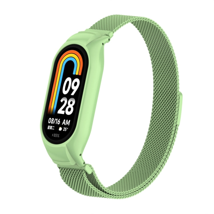 For Xiaomi Mi Band 8 Integrated Metal Case + Milanese Magnetic Watch Band(Matcha Green) - Smart Wear by PMC TechLife | Online Shopping South Africa | PMC TechLife