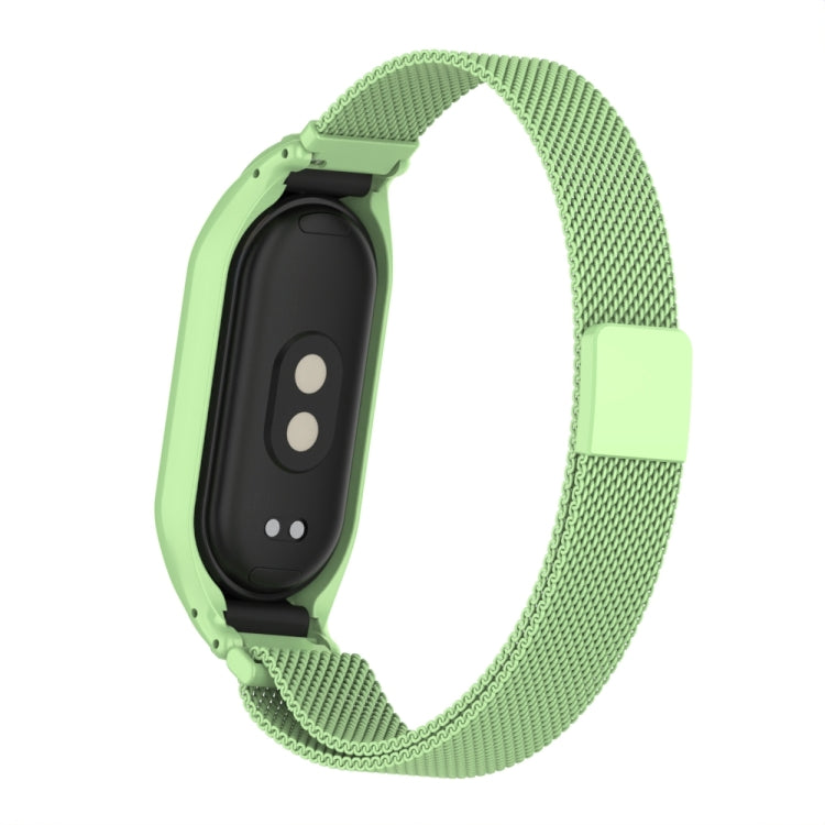 For Xiaomi Mi Band 8 Integrated Metal Case + Milanese Magnetic Watch Band(Matcha Green) - Smart Wear by PMC Jewellery | Online Shopping South Africa | PMC Jewellery