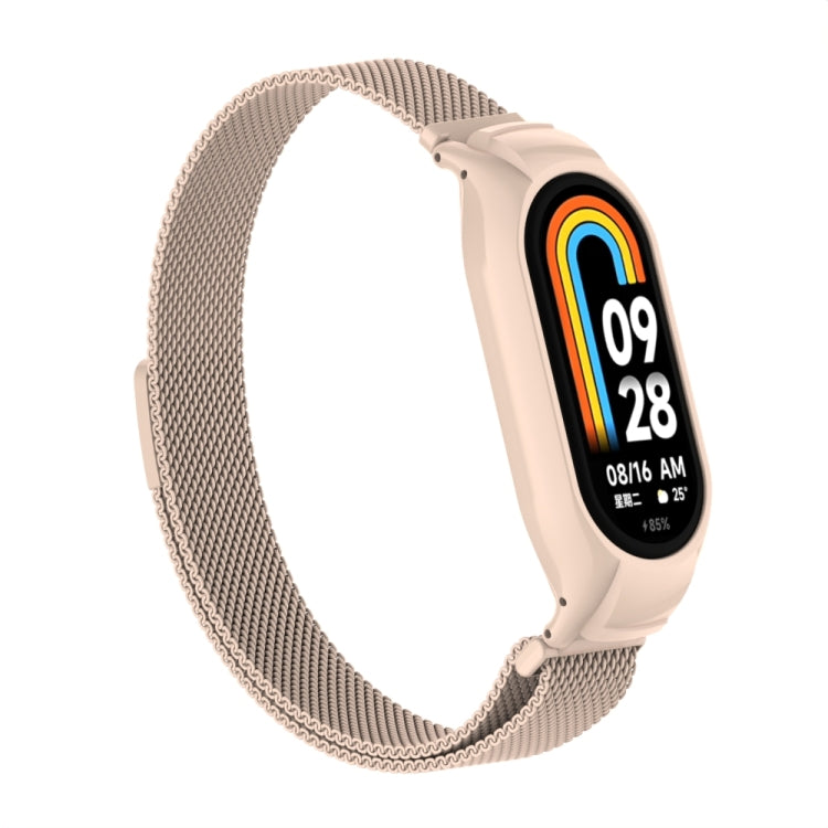 For Xiaomi Mi Band 8 Integrated Metal Case + Milanese Magnetic Watch Band(Lotus Pink) - Smart Wear by PMC TechLife | Online Shopping South Africa | PMC TechLife