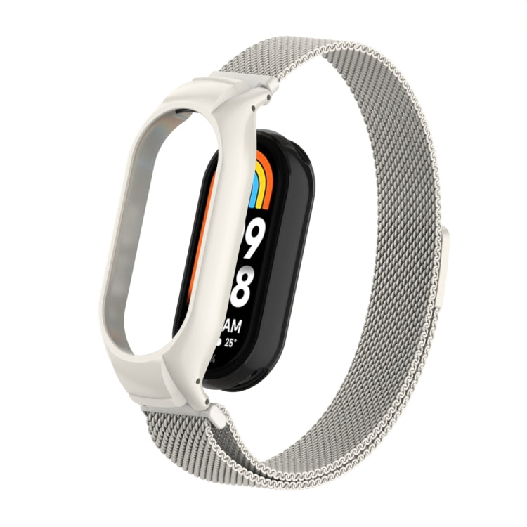 For Xiaomi Mi Band 8 Integrated Metal Case + Milanese Magnetic Watch Band(Beige) - Smart Wear by PMC TechLife | Online Shopping South Africa | PMC TechLife