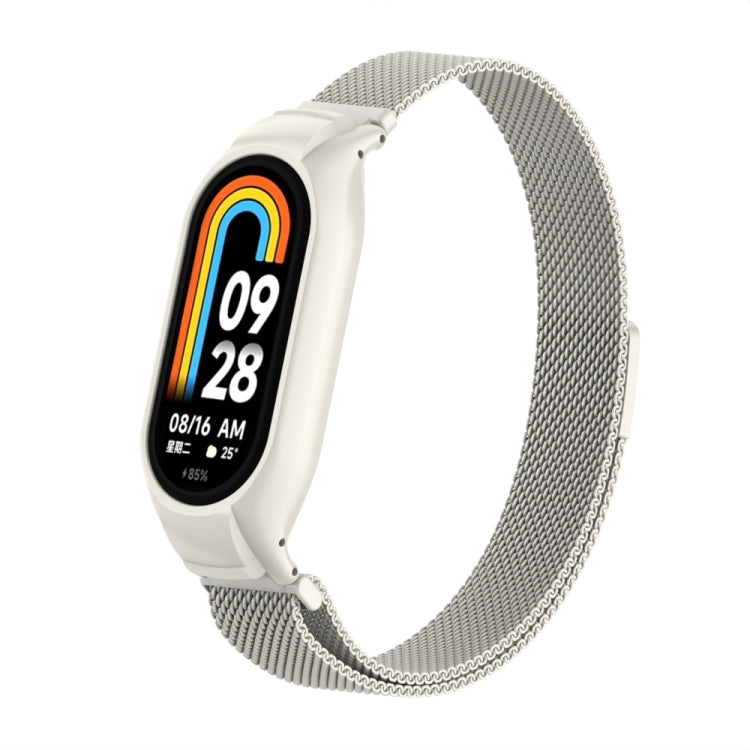 For Xiaomi Mi Band 8 Integrated Metal Case + Milanese Magnetic Watch Band(Beige) - Smart Wear by PMC TechLife | Online Shopping South Africa | PMC TechLife