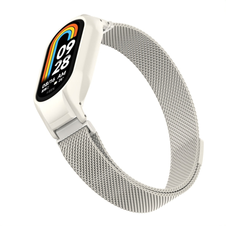 For Xiaomi Mi Band 8 Integrated Metal Case + Milanese Magnetic Watch Band(Beige) - Smart Wear by PMC TechLife | Online Shopping South Africa | PMC TechLife