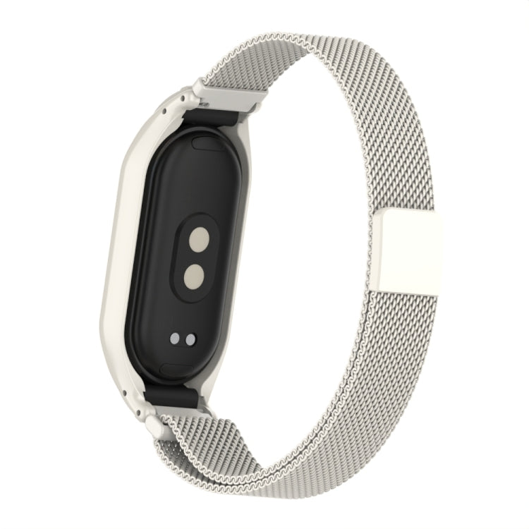 For Xiaomi Mi Band 8 Integrated Metal Case + Milanese Magnetic Watch Band(Beige) - Smart Wear by PMC Jewellery | Online Shopping South Africa | PMC Jewellery