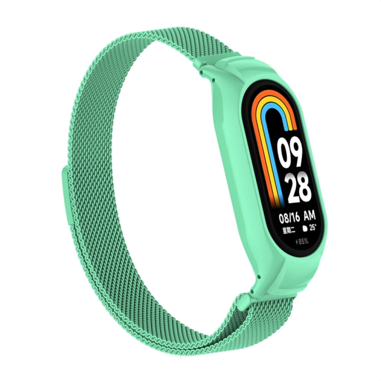 For Xiaomi Mi Band 8 Integrated Metal Case + Milanese Magnetic Watch Band(Blue Sea) - Smart Wear by PMC TechLife | Online Shopping South Africa | PMC TechLife