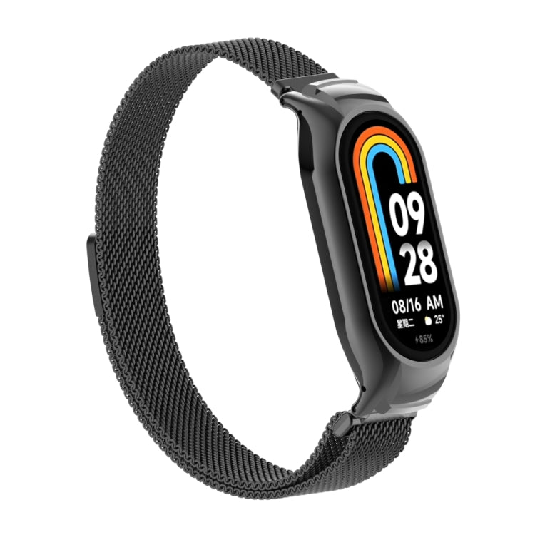For Xiaomi Mi Band 8 Integrated Metal Case + Milanese Magnetic Watch Band(Black) - Smart Wear by PMC TechLife | Online Shopping South Africa | PMC TechLife