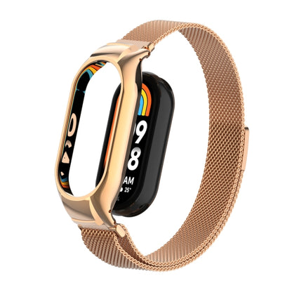 For Xiaomi Mi Band 8 Integrated Metal Case + Milanese Magnetic Watch Band(Rose Gold) - Smart Wear by PMC Jewellery | Online Shopping South Africa | PMC Jewellery