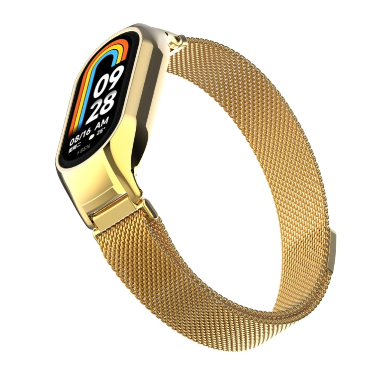 For Xiaomi Mi Band 8 Integrated Metal Case + Milanese Magnetic Watch Band(Gold) - Smart Wear by PMC TechLife | Online Shopping South Africa | PMC TechLife
