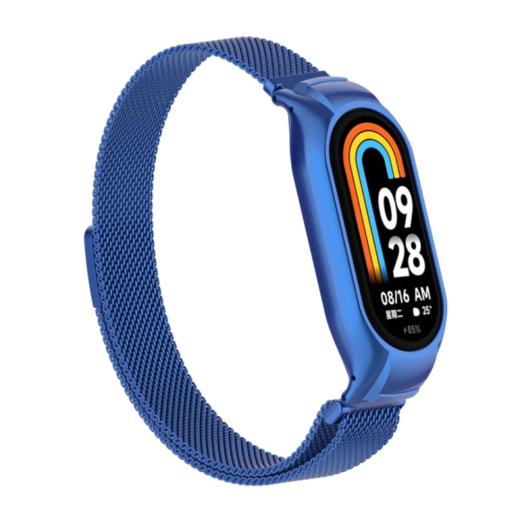 For Xiaomi Mi Band 8 Integrated Metal Case + Milanese Magnetic Watch Band(Blue) - Smart Wear by PMC TechLife | Online Shopping South Africa | PMC TechLife