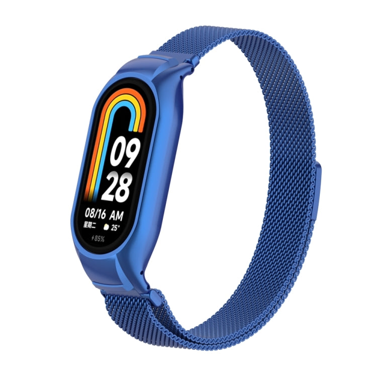 For Xiaomi Mi Band 8 Integrated Metal Case + Milanese Magnetic Watch Band(Blue) - Smart Wear by PMC TechLife | Online Shopping South Africa | PMC TechLife