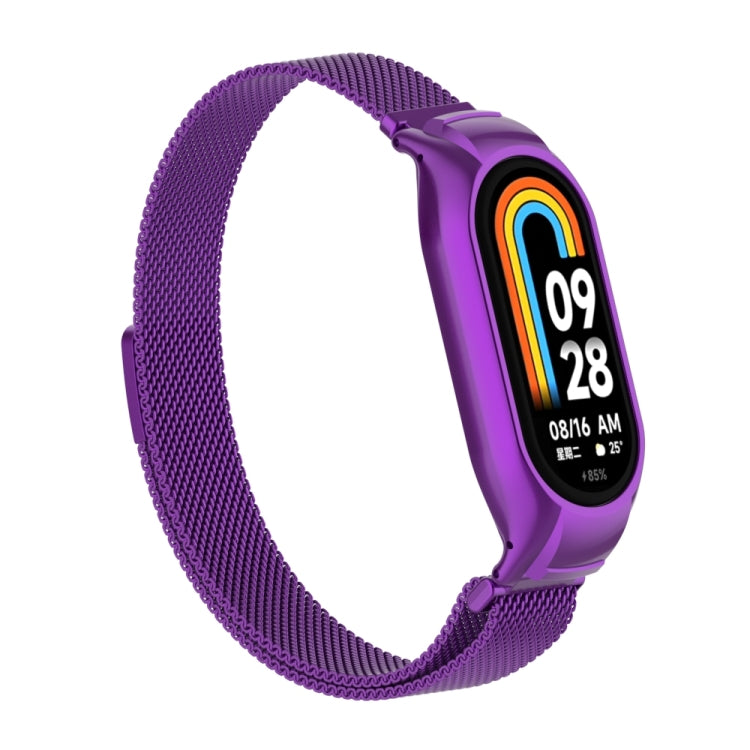 For Xiaomi Mi Band 8 Integrated Metal Case + Milanese Magnetic Watch Band(Purple) - Smart Wear by PMC TechLife | Online Shopping South Africa | PMC TechLife