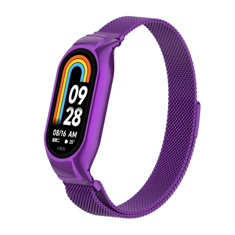 For Xiaomi Mi Band 8 Integrated Metal Case + Milanese Magnetic Watch Band(Purple) - Smart Wear by PMC TechLife | Online Shopping South Africa | PMC TechLife