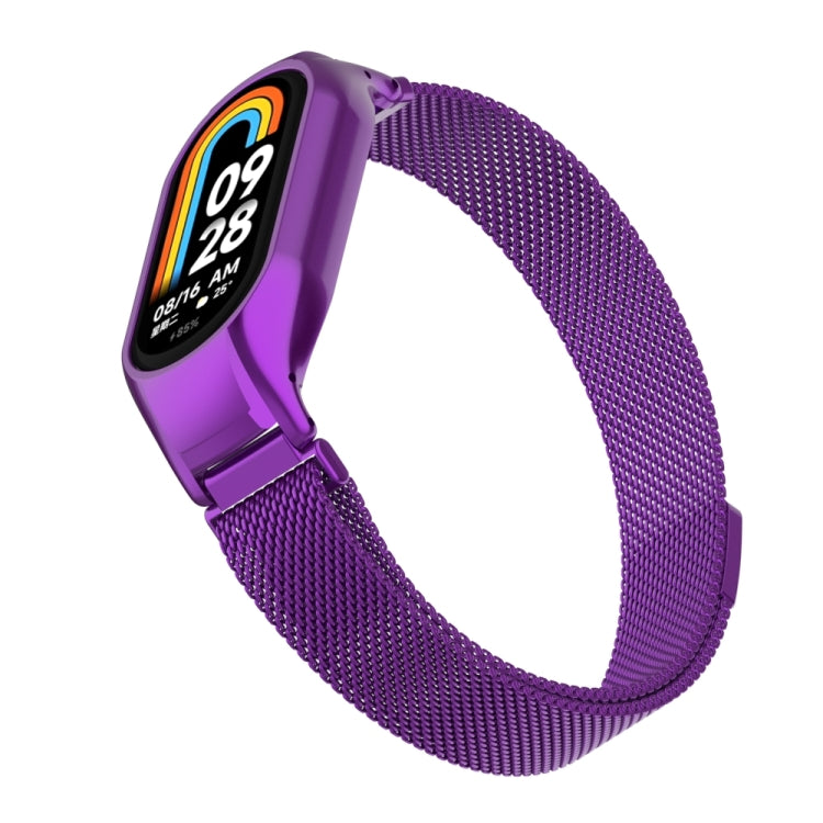 For Xiaomi Mi Band 8 Integrated Metal Case + Milanese Magnetic Watch Band(Purple) - Smart Wear by PMC TechLife | Online Shopping South Africa | PMC TechLife
