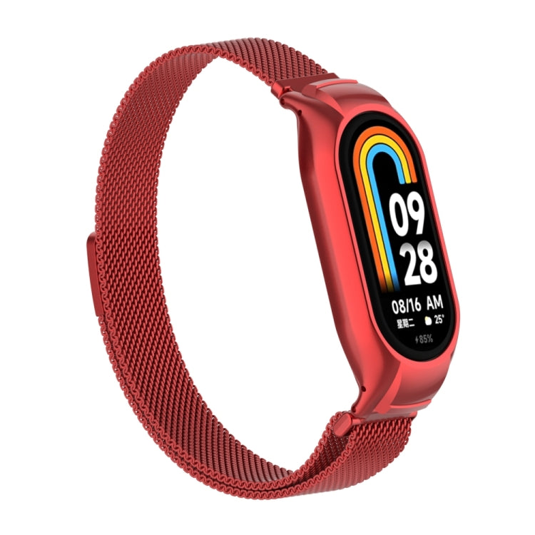 For Xiaomi Mi Band 8 Integrated Metal Case + Milanese Magnetic Watch Band(Red) - Smart Wear by PMC Jewellery | Online Shopping South Africa | PMC Jewellery