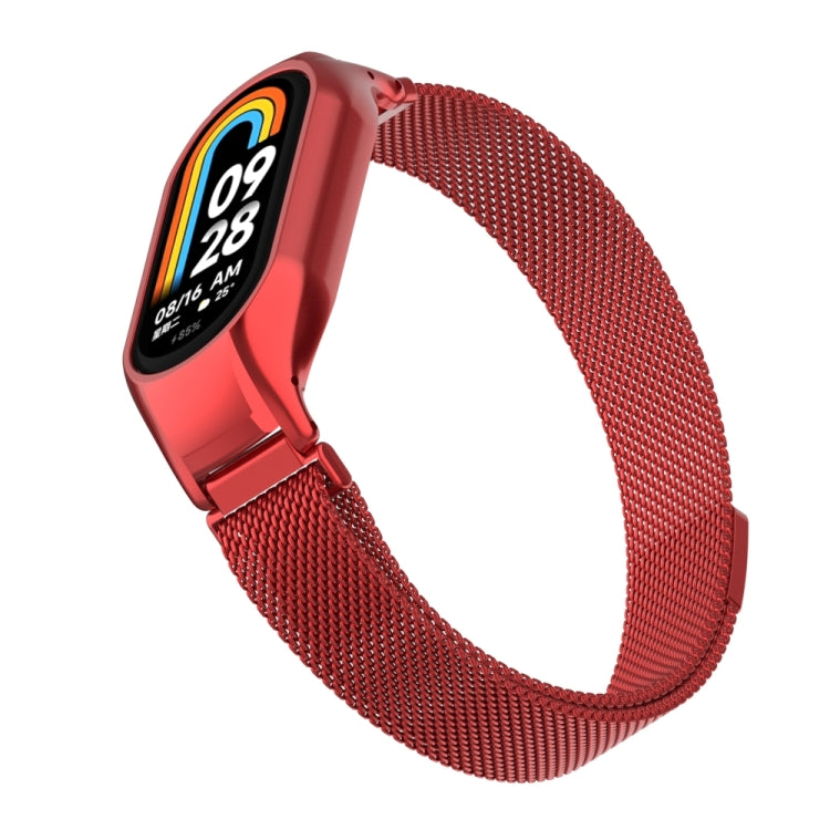 For Xiaomi Mi Band 8 Integrated Metal Case + Milanese Magnetic Watch Band(Red) - Smart Wear by PMC TechLife | Online Shopping South Africa | PMC TechLife