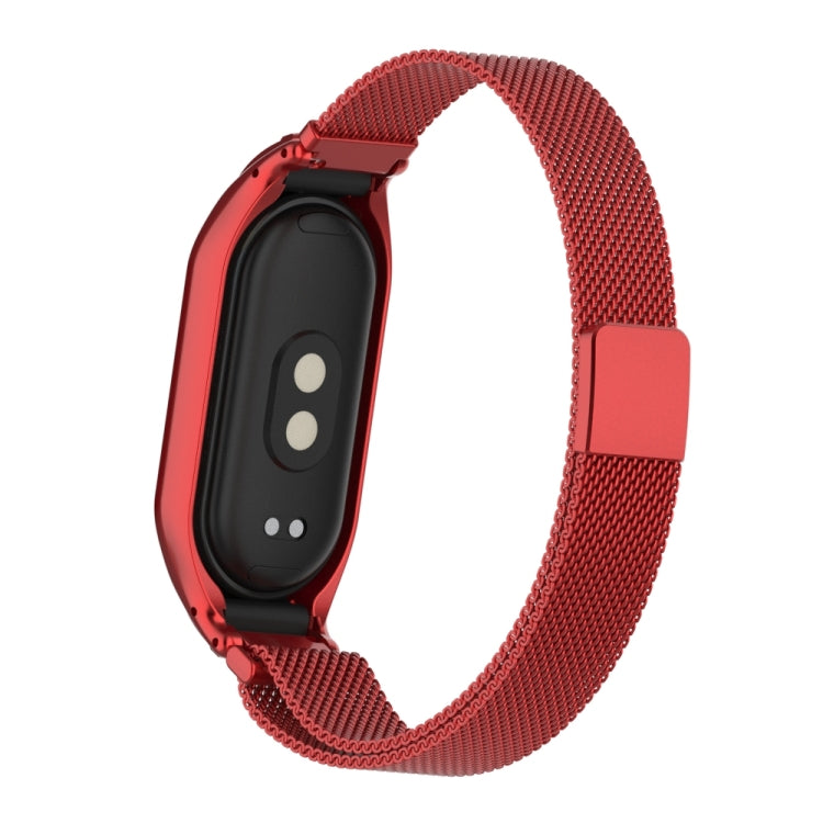 For Xiaomi Mi Band 8 Integrated Metal Case + Milanese Magnetic Watch Band(Red) - Smart Wear by PMC TechLife | Online Shopping South Africa | PMC TechLife