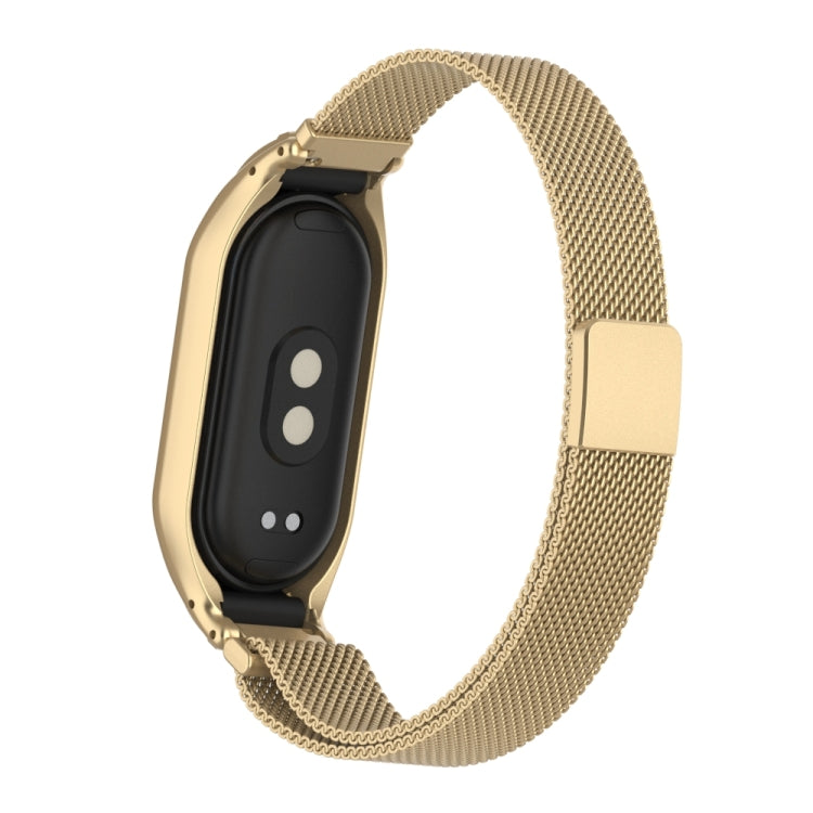 For Xiaomi Mi Band 8 Integrated Metal Case + Milanese Magnetic Watch Band(Retro Gold) - Smart Wear by PMC Jewellery | Online Shopping South Africa | PMC Jewellery