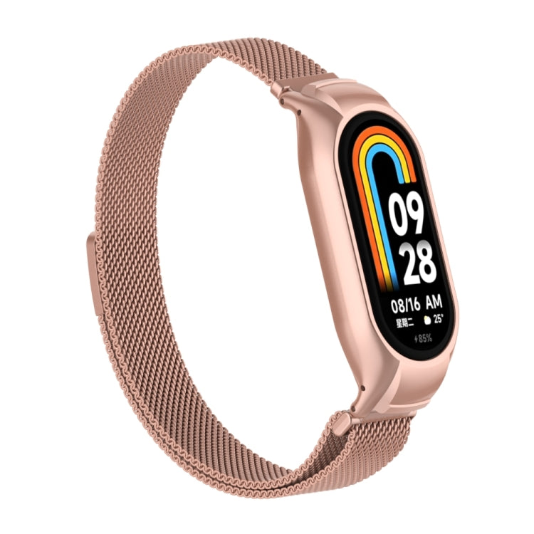 For Xiaomi Mi Band 8 Integrated Metal Case + Milanese Magnetic Watch Band(Rose Red) - Smart Wear by PMC TechLife | Online Shopping South Africa | PMC TechLife