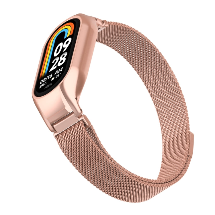 For Xiaomi Mi Band 8 Integrated Metal Case + Milanese Magnetic Watch Band(Rose Red) - Smart Wear by PMC TechLife | Online Shopping South Africa | PMC TechLife