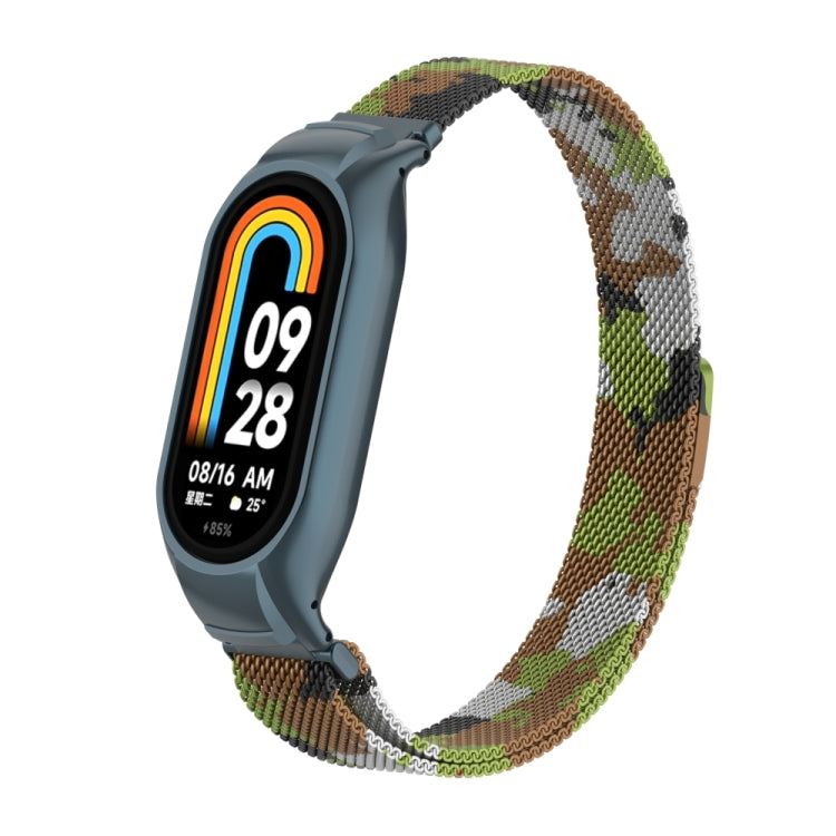 For Xiaomi Mi Band 8 Integrated Metal Case + Milanese Magnetic Watch Band(Grass Green) - Smart Wear by PMC TechLife | Online Shopping South Africa | PMC TechLife